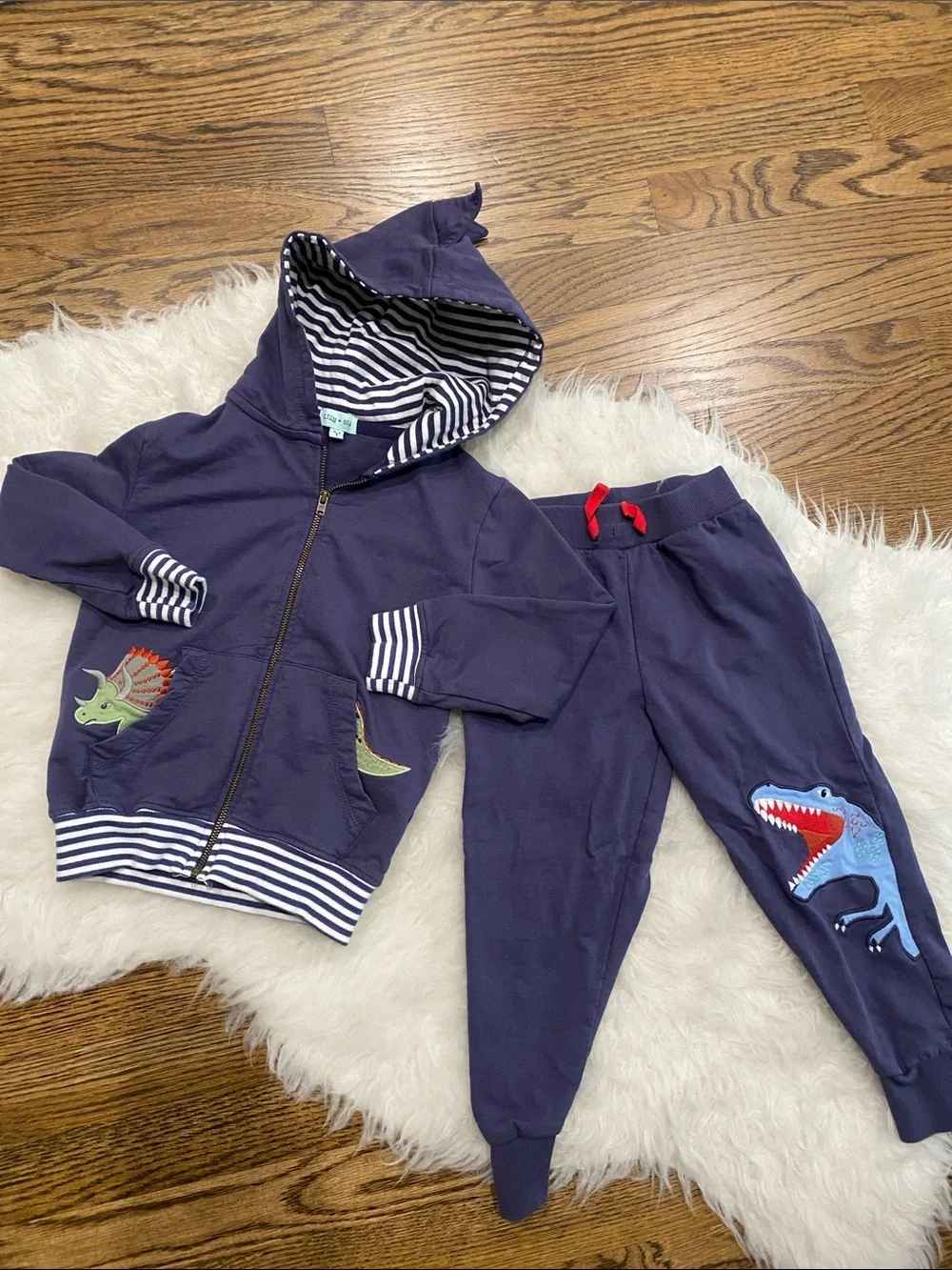 Organic Cotton Kids Navy Dinosaur Hoodie & Jogger Set - Lilly + Sid 3-4 Y